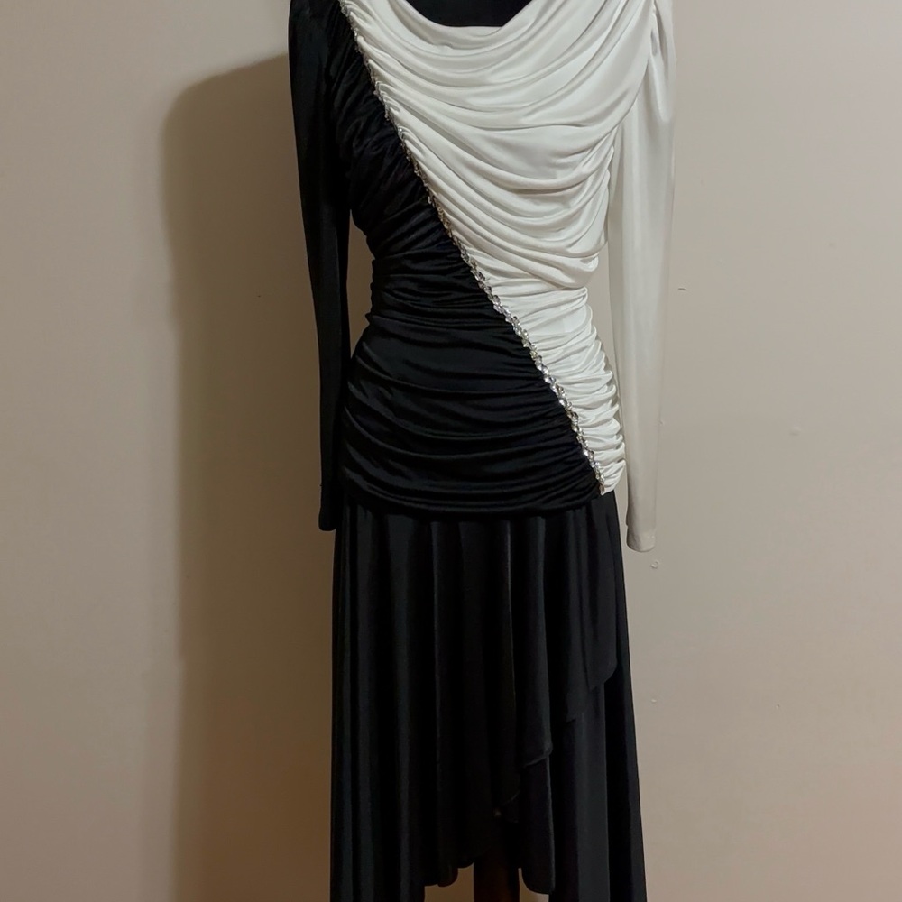 David Rose Elegant Black and White Draped Dress